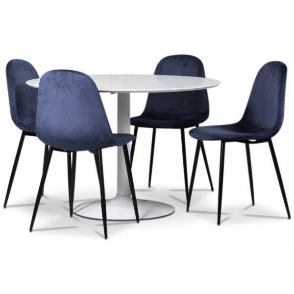 Seat spisegruppe, rundt spisebord med 4 stk Carisma fljlstole - Hvid/Bl