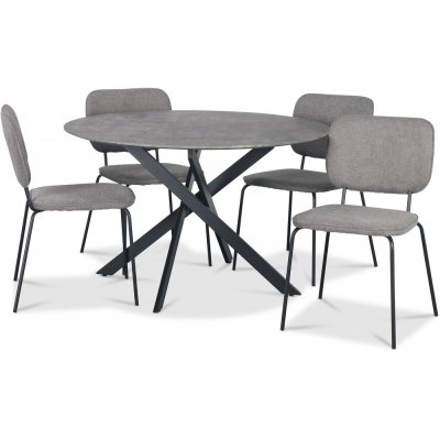 Hogrän spisebordssæt Ø120 cm bord i betonimitation + 4 stk. Lokrume grå stole