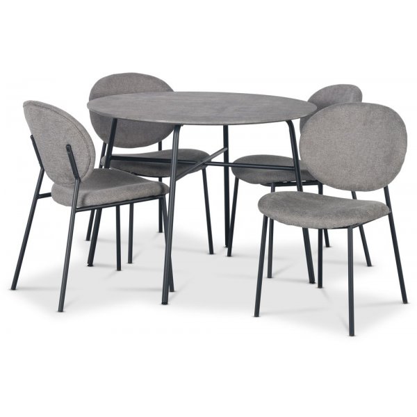 Tofta spisebordsst 100 cm bord i betonimitation + 4 stk. Tofta gr stole