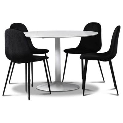 Seat spisegruppe, rundt spisebord med 4 stk Carisma fljlstole - Hvid/Sort