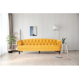 Oxford deluxe 3-personers chesterfield - Løvegul (fløjl) Oxford deluxe 3-personers chesterfield - Løvegul (fløjl)