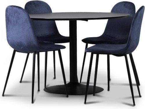 Seat spisegruppe, spisebord med 4 stk Carisma fljlstole - sort / bl + 4.00 x Servietringe
