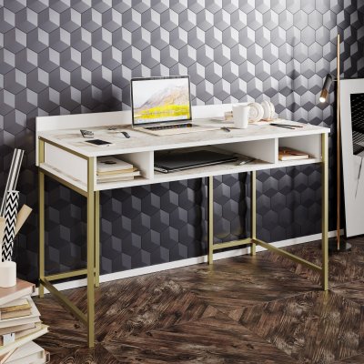 Tumata skrivebord 120x60 cm - Guld/hvid