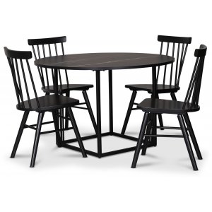 Sintorp spisebordssæt, rundt spisebord Ø115 cm inkl 4 stk. Orust pindestole - Sort marmor (Laminat) Sintorp spisebordssæt, rundt spisebord Ø115 cm inkl 4 stk. Orust pindestole - Sort marmor (Laminat)