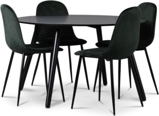 Rosvik spisegruppe, spisebord med 4 stk Carisma fljlstole - sort / grn