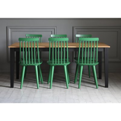 Dalsland spisegruppe: Spisebord i sort/eg med 6 grnne stole