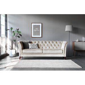 Milton Chesterfield 3-pers. Sofa - Beige fløjl Milton Chesterfield 3-pers. Sofa - Beige fløjl