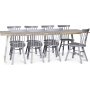 Edge spisegruppe; Spisebord i hvid HPL 240x90 cm med 8 gr Orust stokstole