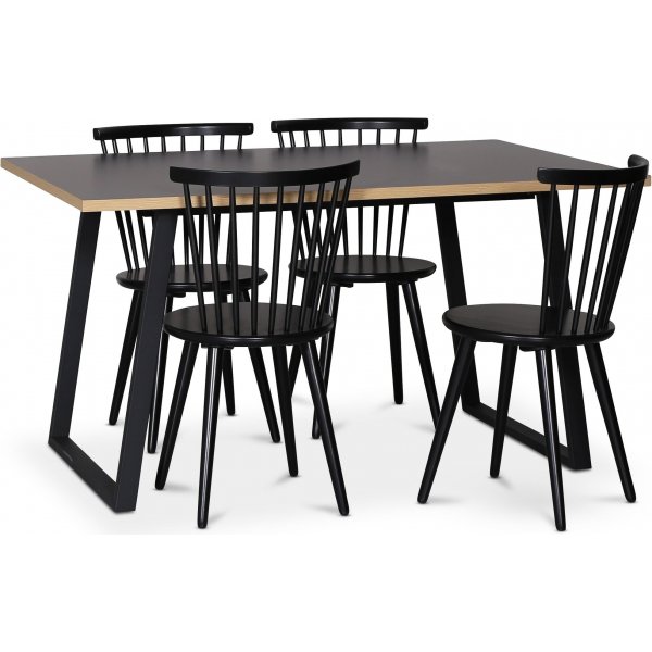 Edge 3.0 spisebordsst 140x90 cm inkl. 4 sorte pindestole Castor - Gr Hjtrykslaminat (HPL)