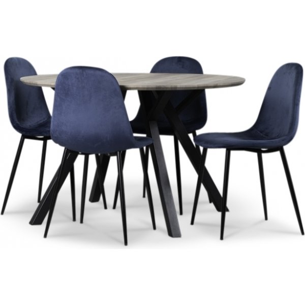 Smokey spisegruppe, rundt spisebord med 4 stk Carisma fljlstole - Bl + 3.00 x Mbelfdder