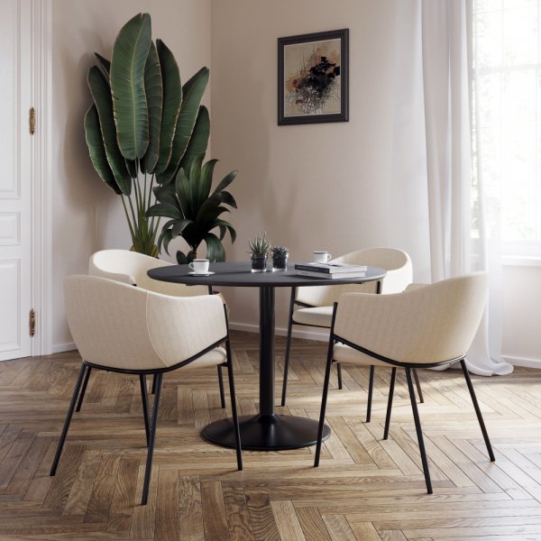 Seat spisebordsst, spisebord med 4 stk. Stacey stole i fljl - Sort/beige