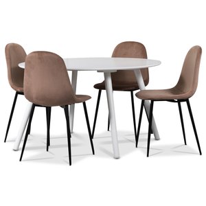 Rosvik spisegruppe, spisebord med 4 stk. Carisma Fljlsstole - Hvid/Rosa