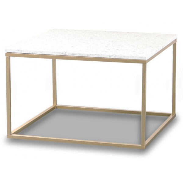 Terrazzo sofabord 75x75cm - Bianco Terrazzo & understel messing