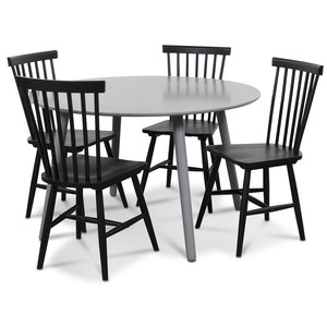 Rosvik spisegruppe grt rundt bordet med 4 sorte Karl Pinn stole - gr / sort + Pletfjerner til mbler
