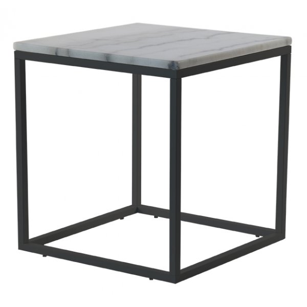 Accent lampebord 50x50 cm - Hvid marmor / sort understel