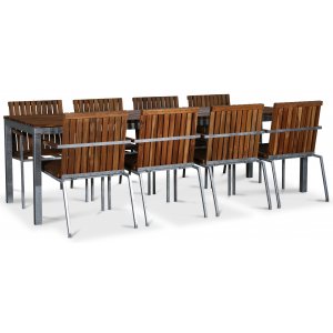 Alva spisebordsst 250x90 cm inkl. 8 stole - Teak / Galvaniseret stl + Mbelplejest til tekstiler