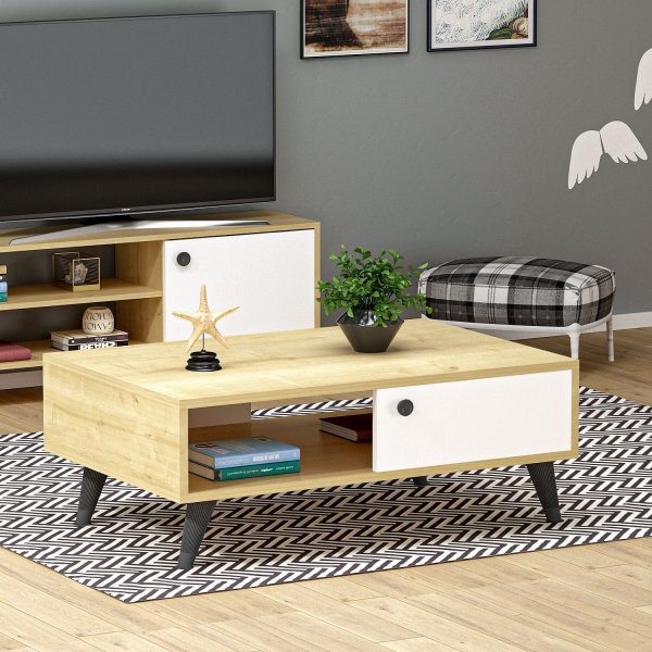 Athena sofabord 90 x 60 cm - Safir/eg/hvid
