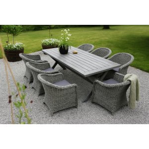 Oxford udendørs spisegruppe; gråt bord 220 cm inkl. 6 Mercury lænestole grå syntetisk rattan Oxford udendørs spisegruppe; gråt bord 220 cm inkl. 6 Mercury lænestole grå syntetisk rattan