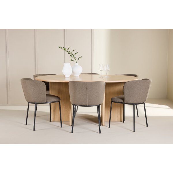 Spisebord Strada med 6 Edina stole - Brun/sort/hvidkalket + 6.00 x Servietringe