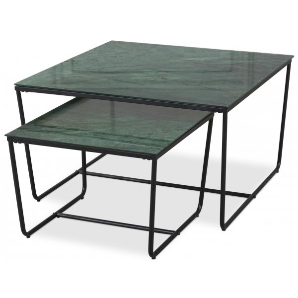 Stella Satsbord - Grnt marmoret glas / Sort understel