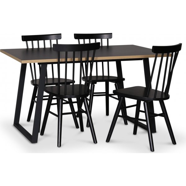 Edge 3.0 spisebordsst 140x90 cm inkl 4 stk. sorte Orust pindestole - Sort Hjtrykslaminat (HPL)