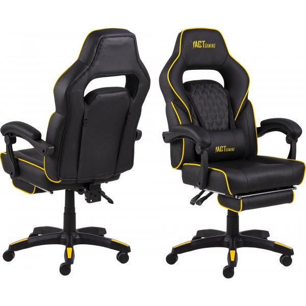 Canyon gaming stol med fodsttte - Sort PU/gul