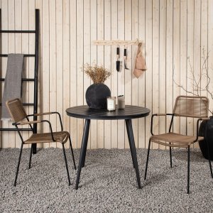 Pause udendrs spisegruppe med 2 Lindos stelstole - Beige/Sort