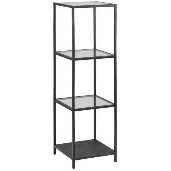 Lincoln hylde - Sort/glas - 4 hylder